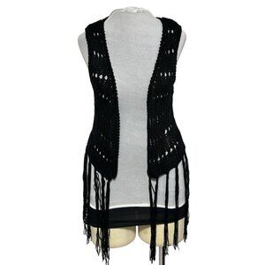 Bongo Black Crochet Fringe Vest M/M
